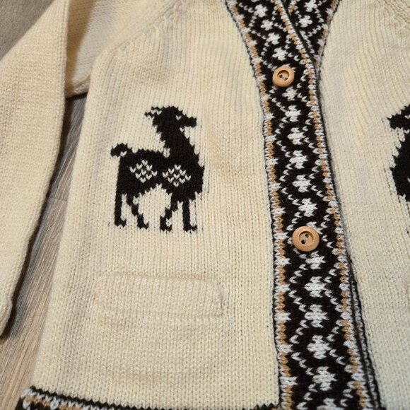 Sweater Boy's Cream 2T Vintage Inspired Knit Llama Alpaca V-Neck Cardigan - Picture 5 of 8